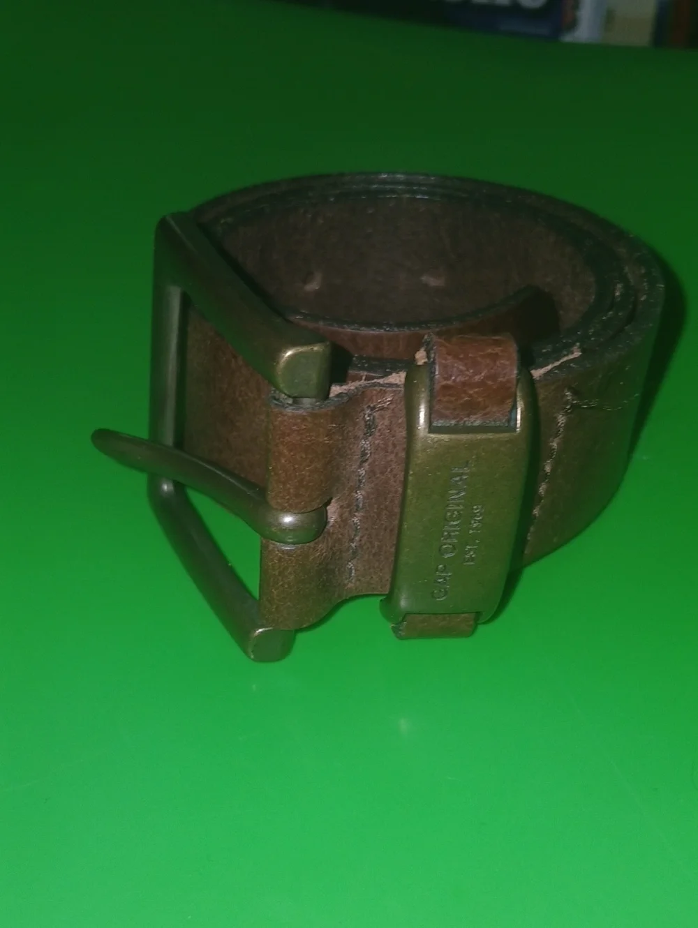 GAP Vintage 90's Brown Leather Belt with Brass-Tone Buckle Medium